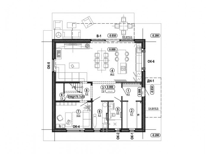 Проект «Дом Куб». План первого этажа