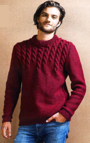 Мужской бордовый пуловер, вязаный спицами